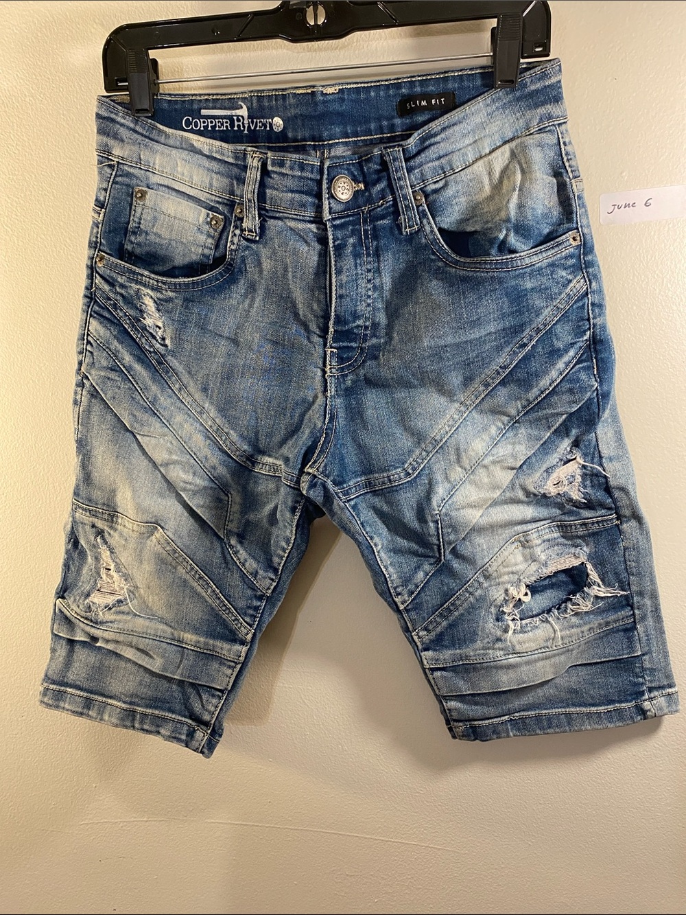 Copper Rivet Men's Slim Distressed Blue Denim Jean Shorts